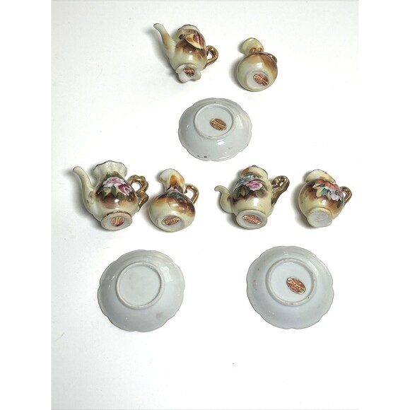 Vintage Set Of 3 Tea Minis Floral Enesco Imports Japan Miniature Porcelain - Picture 5 of 6